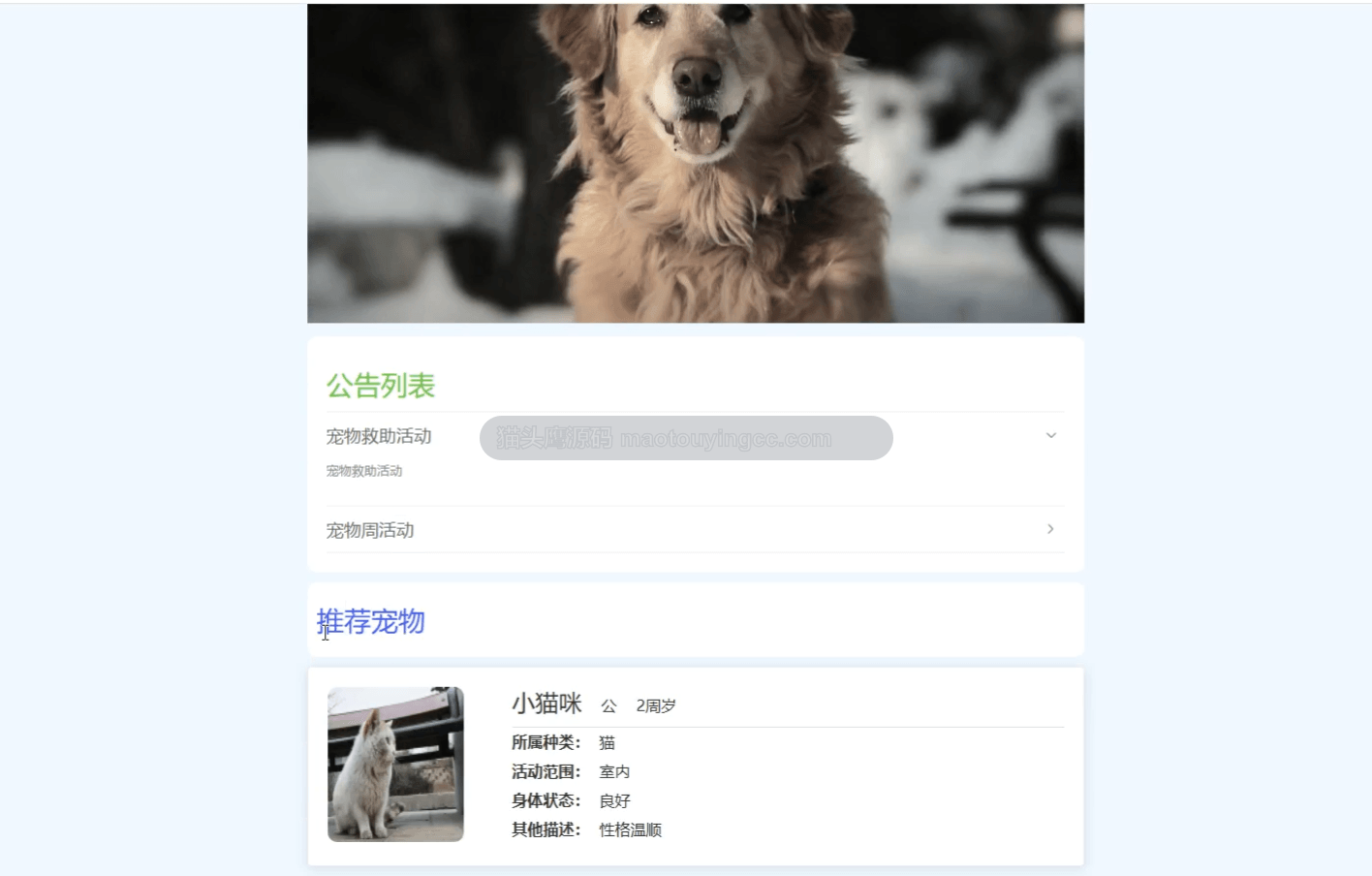 基于协同过滤算法+springboot+vue的宠物领养系统(前后端分离)封面