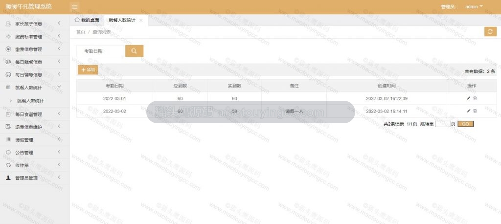 管理员- 就餐统计