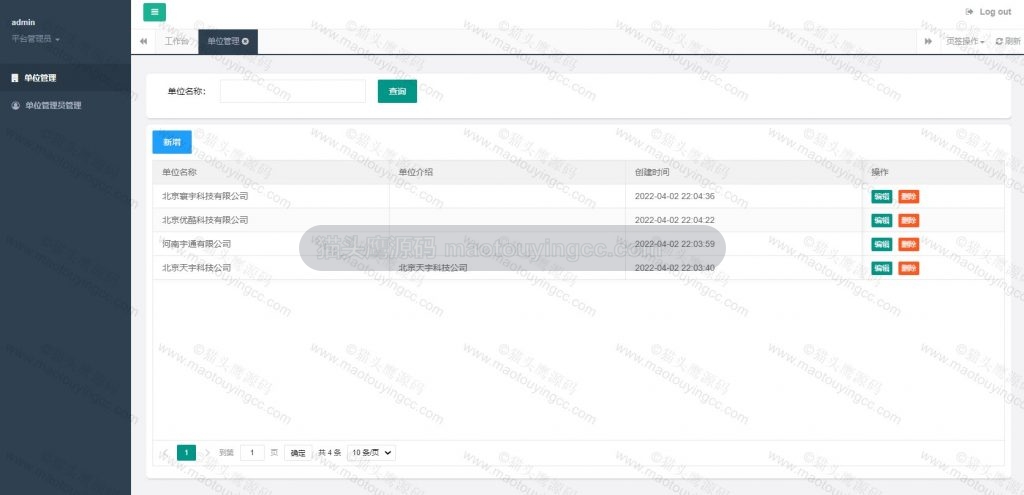 平台管理员- 单位管理