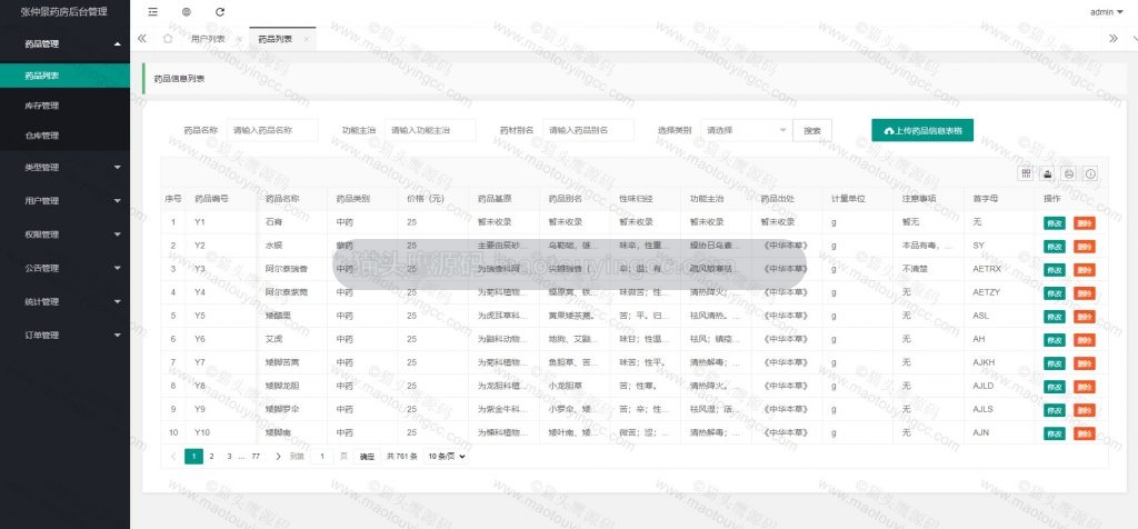 管理员- 药品列表