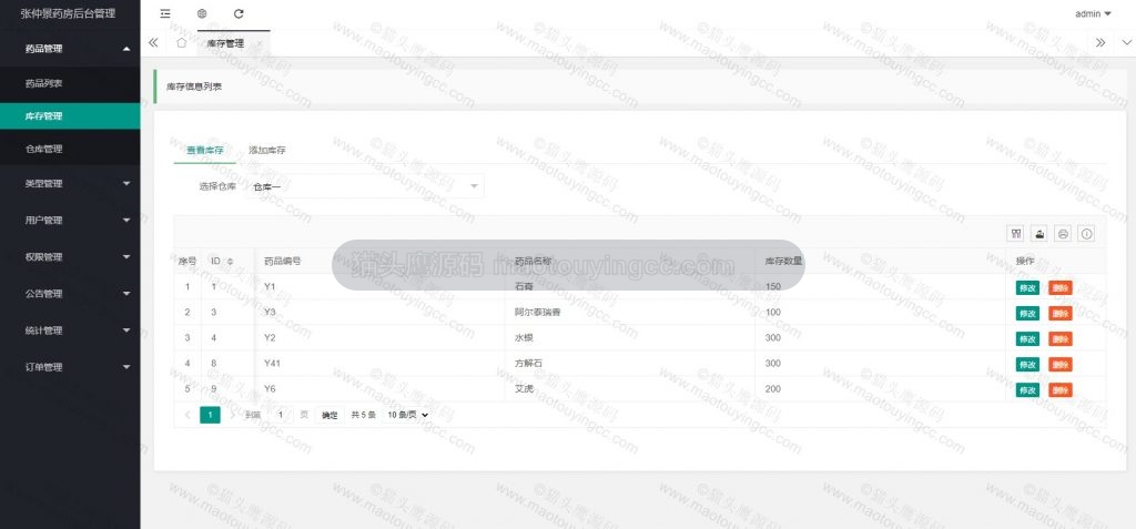 管理员- 库存管理