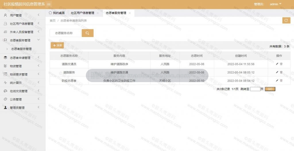管理员- 志愿者服务管理