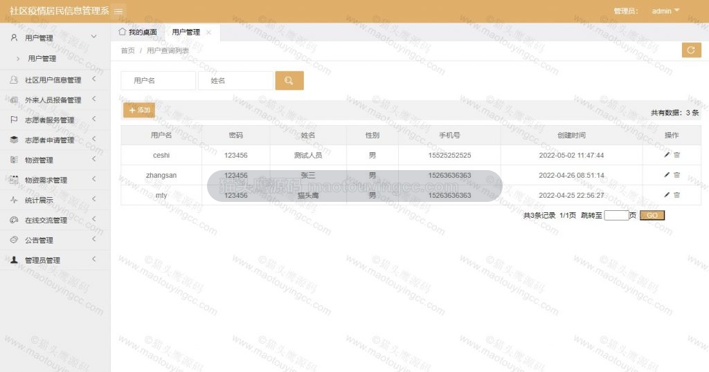 管理员- 用户管理