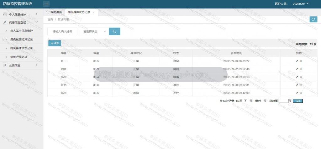 医护人员- 病人身体状况