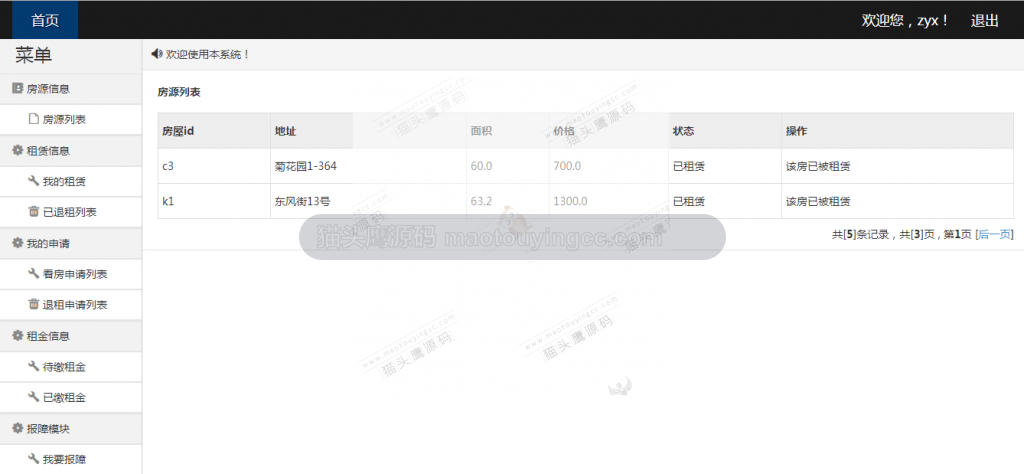 租客房源列表