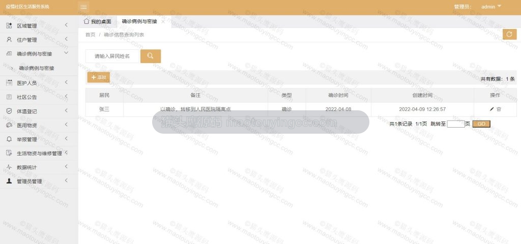 管理员- 确诊病例与密接管理