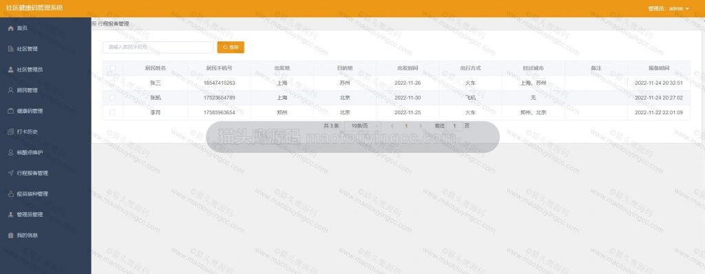 管理员- 查看行程报备