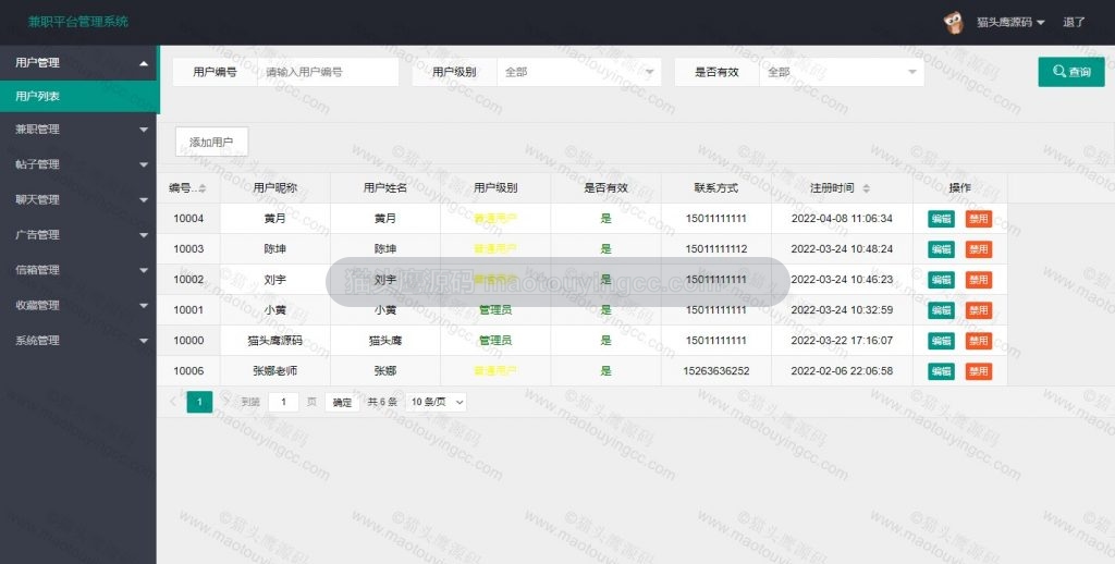 后台- 用户列表