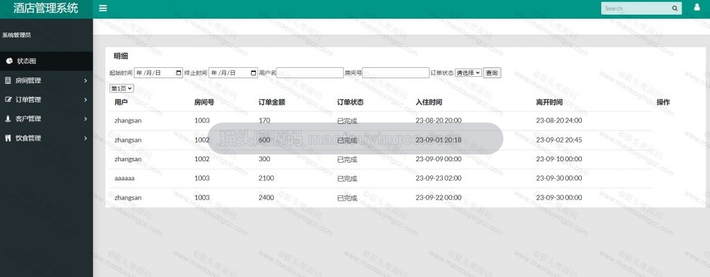 查询房间订单